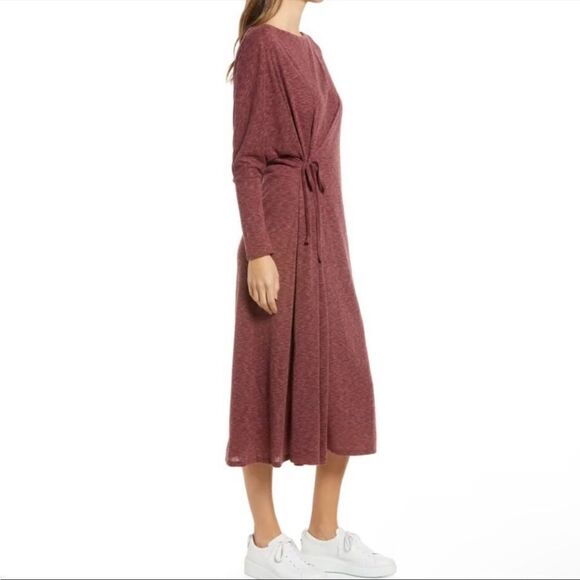 NEW Caslon Cozy knit Long Sleeve Wrap size Tie Midi Dress Women Size Small - Picture 2 of 13
